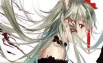  bad_id bad_pixiv_id bare_shoulders choker covered_mouth ex-keine expressionless face fancybetty from_side green_hair hair_ribbon kamishirasawa_keine long_hair profile red_eyes red_ribbon ribbon solo touhou tress_ribbon 