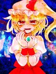  bad_id bad_pixiv_id blonde_hair eyeball fangs flandre_scarlet hat highres looking_at_viewer nail_polish open_mouth pointy_ears red_eyes shimana_(cs-ts-az) side_ponytail slit_pupils solo touhou upper_body wings wrist_cuffs 