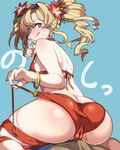  ass bad_id bad_twitter_id bangle bikini blonde_hair blue_eyes bracelet breasts cameltoe condom cowgirl_position drill_hair emu_(eomou) eyewear_on_head granblue_fantasy highres jewelry licking_lips looking_back medium_breasts naughty_face red_bikini sideboob sitting sitting_on_person solo straddling sunglasses swimsuit thick_thighs thighs tongue tongue_out twin_drills untied untied_bikini zeta_(granblue_fantasy) 