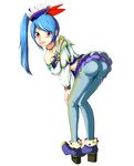  1girl ass blue_hair blush lana_(zelda_musou) long_hair nintendo shoes side_ponytail skirt solo the_legend_of_zelda zelda_musou 