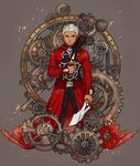  archer dark_skin dark_skinned_male dual_wielding fate/stay_night fate_(series) gears holding kanshou_&amp;_bakuya male_focus md5_mismatch roknichi519 solo weapon white_hair 