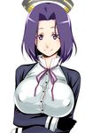  breasts covered_nipples kantai_collection large_breasts looking_at_viewer mechanical_halo purple_eyes purple_hair sato_iori simple_background smile solo tatsuta_(kantai_collection) white_background 