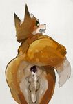  2015 anthro anus backsack balls bent_over blush butt canine cum cum_in_ass cum_inside digital_media_(artwork) dripping erection fox fox_mccloud fur gaping gaping_anus green_eyes hair_tuft hi_res liteu looking_at_viewer looking_back male mammal nintendo open_mouth orange_fur penis penis_backwards presenting presenting_hindquarters rear_view simple_background solo star_fox tail_grab teeth uncut video_games white_background white_fur 