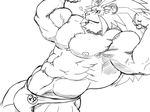  abs bulge capcom clothing feline leo_(red_earth) lion male mammal monochrome muscular pose red_earth simple_background solo speedo swimsuit unknown_artist video_games 