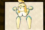  animal_crossing blush boywiththebrokenhalo breasts canine exposed female fur humanoid isabelle_(animal_crossing) mammal nintendo through_wall video_games 