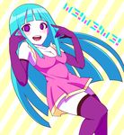  1girl blue_hair breasts cleavage elbow_gloves ezaki_bisuko gloves long_hair me!me!me! meme_(me!me!me!) purple_eyes solo thighhighs 