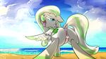  2015 beach butt cloud cutie_mark equine fan_character feathers female feral friendship_is_magic hair horse in_heat looking_at_viewer mammal multicolored_hair my_little_pony n-prophet open_mouth pegasus pony presenting presenting_hindquarters pussy sand sea seaside water wings 