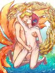  animal_humanoid canine duo fox hair handjob humanoid kissing kneeling kurama low_res male male/male mammal multiple_tails naruto naruto_uzumaki red_hair shukaku tattoo 桃色_(artist) 