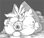  anthro anus blush butt chubby female lagomorph legs_up lopunny lying mammal monochrome nezumi nintendo on_back pok&eacute;mon pok&eacute;morph pussy rabbit solo spread_pussy spreading video_games 