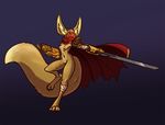  alorix anthro armor big_ears bottomless breasts canine cape cloak clothed clothing female fennec fox half-dressed mammal mask melee_weapon nude pussy small_breasts sword unconvincing_armor weapon 