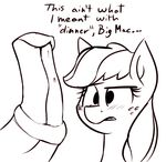  animal_genitalia applejack_(mlp) big_macintosh_(mlp) blush brother brother_and_sister disembodied_penis emberkaese english_text equine erection female freckles friendship_is_magic horse horsecock incest looking_at_penis male male/female mammal monochrome my_little_pony open_mouth penis pony sibling simple_background sister text white_background 