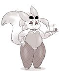  anthro bow_tie bunny_costume eyeshadow fishnet fluffy_tail food gengar greyscale king_the_gengar_(character) makeup male mega_evolution monochrome nintendo pok&eacute;mon video_games xingscourge 