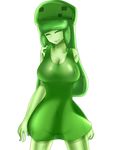  alpha_channel cleavage clothed clothing dress eyes_closed featureless_breasts featureless_crotch female green_skin hand_behind_back minecraft navel simple_background slime smile solo translucent transparent_background transparent_clothing video_games 