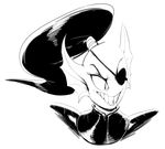  armor black_and_white bust_portrait eye_patch eyewear female fish marine monochrome monster sharp_teeth smile solo sunibee teeth undertale undyne 