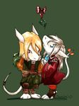  anthro armor blonde_hair blush burmecian chibi chrislea_(artist) clothed clothing coat couple cute female final_fantasy final_fantasy_ix freya_crescent gift hair long_hair looking_up male male/female mammal mistle_toe rat ribbons rodent simple_background sir_fratley video_games white_hair 