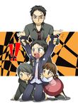  3boys adachi_tohru adachi_tooru atlus brown_eyes brown_hair chiizu_ochaduke doujima_nanako doujima_ryoutarou grey_eyes grey_hair multiple_boys narukami_yuu persona persona_4 seta_souji tickle tickling 