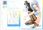  absurdres assault_rifle bra bullpup copyright_request fuyuno_haruaki green_eyes gun highres lingerie long_hair magpul_pdr md5_mismatch no_panties qr_code rifle sketch submachine_gun techno_fuyuno thighhighs trigger_discipline underwear weapon 