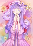  flower hangetsuakibarika hat highres long_hair patchouli_knowledge purple_eyes purple_hair solo touhou 