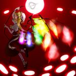  bad_id bad_pixiv_id blonde_hair flandre_scarlet hat koujou_no_bihin laevatein ponytail rainbow_order red_background red_eyes short_hair side_ponytail solo touhou wings 