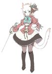  animal_ears bad_id bad_pixiv_id blue_flower blue_rose boots bow cat_ears copyright_request dress flower furry gloves green_eyes ikeuchi long_sleeves pantyhose rapier rose solo sword tail weapon 