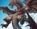  cloud day dragon flying kakotomirai monster monster_hunter no_humans rathalos realistic wings wyvern 