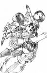  aisha_neumann armor bandana catherine_o'hara claudia_mann elysse_moore greyscale gun looking_up military military_uniform monochrome multiple_girls narutaki_(kurokabe) rifle senjou_no_valkyria short_hair short_twintails sketch twintails uniform weapon 