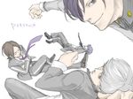  blue_eyes blue_hair closed_eyes crossed_arms crossed_legs grey_eyes grey_hair k_(76-44) male_focus multiple_boys narukami_yuu necktie persona persona_1 persona_2 persona_3 persona_4 school_uniform sitting suou_tatsuya toudou_naoya yuuki_makoto 