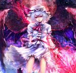  blue_hair hat highres koukyou moon red_eyes red_moon remilia_scarlet solo star_(sky) touhou wings 