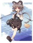  :3 animal_ears dowsing_rod grey_hair jewelry mouse mouse_ears mouse_tail nazrin open_mouth pendant red_eyes short_hair solo tail touhou uruu_gekka 