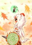  amaterasu animal_ears antennae cape detached_sleeves green_hair hat inubashiri_momiji issun kensaint multiple_girls ookami_(game) parody red_eyes reflector_(ookami) shield short_hair sword tail tokin_hat touhou weapon white_hair wings wolf_ears wolf_tail wriggle_nightbug 