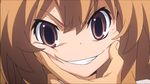  aisaka_taiga angry brown_eyes brown_hair fingersmile forced horror_(theme) long_hair non-web_source screencap solo_focus toradora! 