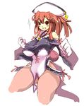  breasts hat kuma_(kumakuma5) la_pucelle large_breasts mole pantyhose prier red_eyes red_hair solo thick_thighs thighs 
