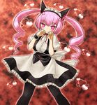  :3 akiha_rumiho animal_ears apron blush breasts cat_ears curly_hair drill_hair heart highres large_breasts maid maid_headdress masatu pantyhose pink_eyes pink_hair ribbon smile solo steins;gate twintails 