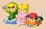  bad_deviantart_id bad_id black_eyes black_hair blonde_hair child controller game_console game_controller gamecube hat link lucas male_focus mother_(game) mother_2 mother_3 multiple_boys ness pillow playing_games pointy_ears quiff super_smash_bros. swammi the_legend_of_zelda tongue toon_link 