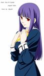  absurdres asagami_fujino gift highres hime_cut kara_no_kyoukai present purple_hair red_eyes school_uniform smile vector_trace 