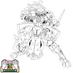  highres hong_meiling lance ledjoker07 lineart machinery mechanization no_humans polearm simple_background standing touhou weapon white_background 