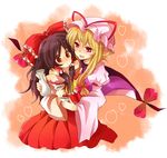  blush couple gap hakurei_reimu hug multiple_girls ribbon short_hair touhou yakumo_yukari yuri zawameki 