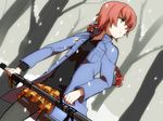  anti-materiel_rifle anti-tank_rifle boots braid coat darker_than_black green_eyes gun jewelry necklace pantyhose ptrd-41 red_hair rifle sabo_(fuya_2) single_braid skirt sniper_rifle snow solo suou_pavlichenko tree weapon 