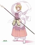  bishamonten's_spear blonde_hair multicolored_hair polearm seo_tatsuya shawl short_hair solo spear toramaru_shou touhou weapon yellow_eyes 