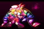  ayakashi_(monkeypanch) bad_id bad_pixiv_id blonde_hair blush electric_guitar fang flandre_scarlet grin guitar hat instrument letterboxed one_eye_closed red_eyes short_hair side_ponytail slit_pupils smile solo touhou wings 