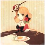  bad_id bad_pixiv_id blonde_hair copyright_request crown egg food fork green_eyes ham smile solo xxxxakixxxx 