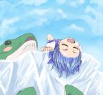  blue_hair blush blush_stickers cirno day frog ice kouzilow short_hair sky sleeping solo touhou 