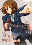  bad_id bad_pixiv_id birthday blazer brown_eyes brown_hair gibson guitar hair_ornament hairclip highres hirasawa_yui instrument jacket k-on! les_paul nishiuri_warito pantyhose plectrum pointing school_uniform short_hair skirt solo 