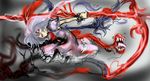  blue_hair fangs hair_over_one_eye hat highres ledjoker07 red_eyes remilia_scarlet solo spear_the_gungnir teeth tongue touhou vampire wings 