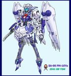  blue_border border frills full_body izayoi_sakuya ledjoker07 mecha mechanical_wings mechanization no_humans simple_background standing touhou wings 