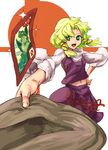  bad_id bad_pixiv_id blonde_hair card floating_card frog green_eyes green_hair hat hat_removed headwear_removed midriff moriya_suwako navel no_hat no_headwear shibasaki_shouji solo touhou 