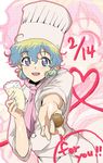  1girl artist_request ascot chef chef_hat food gift hat holding holding_gift incoming_gift multicolored_hair necktie nia_teppelin short_hair solo tengen_toppa_gurren_lagann toque_blanche two-tone_hair valentine younger 