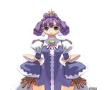  1girl aqua_eyes crown dress earrings eclair_(la_pucelle) female gloves jewelry la_pucelle nomura_ryouji official_art purple_hair solo white_background 