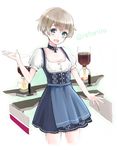  alternate_costume apron bad_id bad_pixiv_id blue_apron blue_eyes coffee coffee_maker_(object) dirndl dress german_clothes highres iron_cross jewelry kantai_collection necklace retorillo short_hair silver_hair solo underbust waist_apron z1_leberecht_maass_(kantai_collection) 