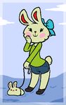  anthro blush bow brother brother_and_sister clothing duo female feral fur lagomorph leash lithiumbot looking_at_viewer male mammal rabbit shorts sibling sister smile undertale white_fur 